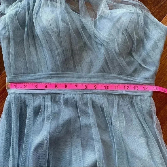 Revelry Belle Tulle Blue Gray Maxi Bridesmaid Wedding Dress One Shoulder Formal - Picture 13 of 15